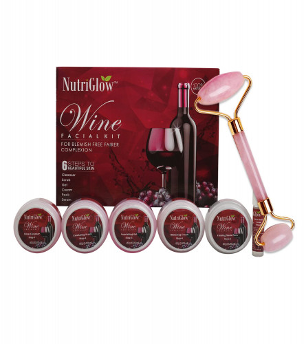 NutriGlow Wine Facial Kit 6-Pieces Skin Care Set For Anti-aging, Pore Tightening, 250gm+10ml