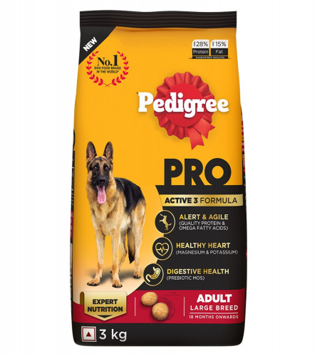 Pedigree PRO Adult Dry Dog Food for Large Breed Active Dog, 3kg Pack (Free Shipping Worldwide)