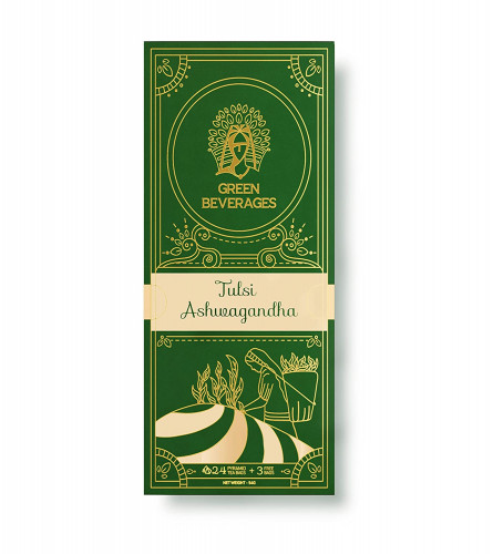 Green Beverages Ashwagandha Tulsi Green Tea 27 Pyramid Tea Bags, Free shipping worldwide