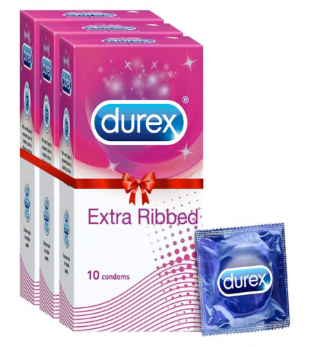 Durex Extra Ribbed Condoms for Men - 10 Count (Pack of 3) |Dotted Condoms (Free Shipping Worldwide)