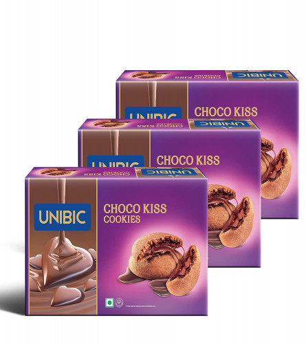 UNIBIC Foods Choco Kiss Cookies 250g (Pack of 3)Filled with Chocolate, Rich & Indulgent ,  Free ship