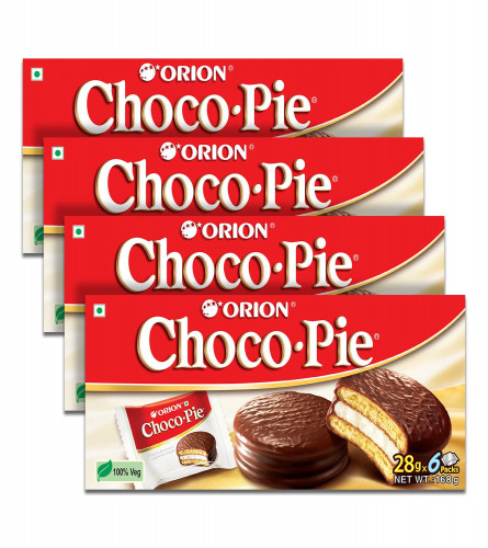 ORION Choco Pie Chocolate Coated Biscuit, 4 x 6 piece pack (24 pies)Korean snack Free shipping world