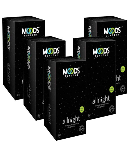 'MOODS' All Night Condom Made of Natural Rubber Latex For Men(5 Pack Of 12 Condom Each)