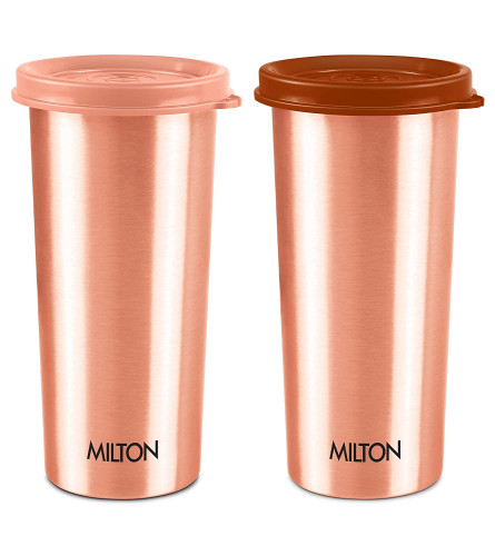 Milton Copper Drinking Water Tumbler with Lid, Assorted 480 ml Each (Set of 2)