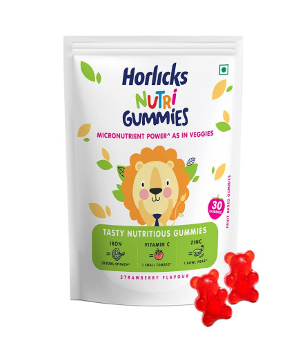 Horlicks Nutri Gummies For Kids Strawberry Flavor 30 Count (Pack of 2)
