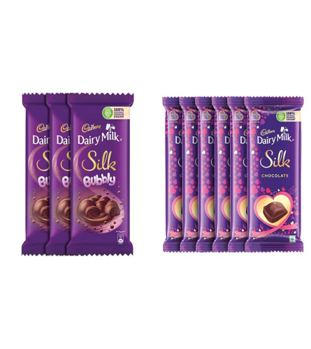 Cadbury Dairy Milk Silk Bubbly 120g x 3  & Cadbury Dairy Milk Silk Valentine Chocolate Bar, 5 x 60 g