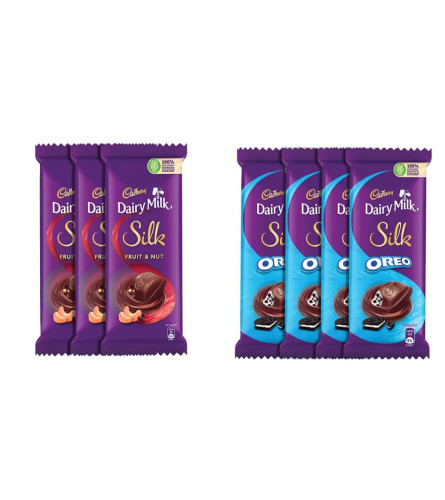 Cadbury Dairy Milk Silk Fruit and Nut, 137g x 3 & Dairy Milk Silk Oreo Chocolate Bar,130g x 4