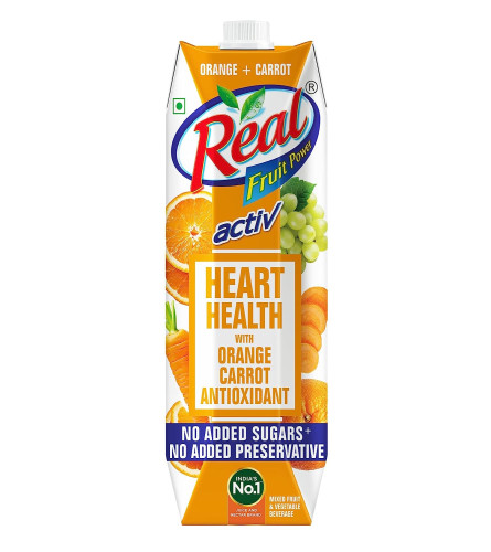 Real Activ Orange Carrot Fruit Juice 1L No Added Sugar,No Added Preservatives Helps in Heart Health