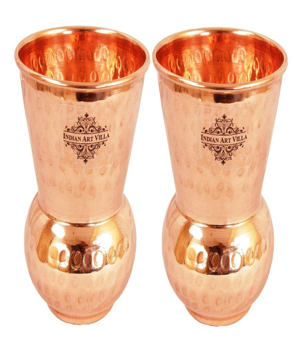 INDIAN ART VILLA Copper Glass Tumbler, Hammer Design, Drinkware