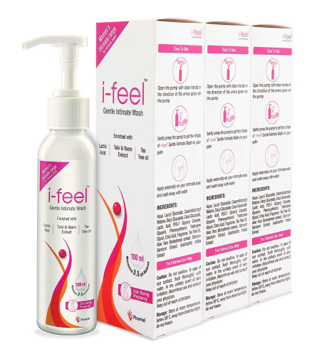 i-feel Gentle Intimate Wash Sensitive Cleanser, Helps maintain Vaginal pH balance 100 ml x Pack of 3