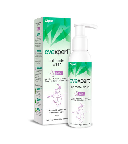 Cipla Evexpert Intimate Wash 100ml | Prevents Odour, Balances natural ingredients Tea Tree Oil, Neem