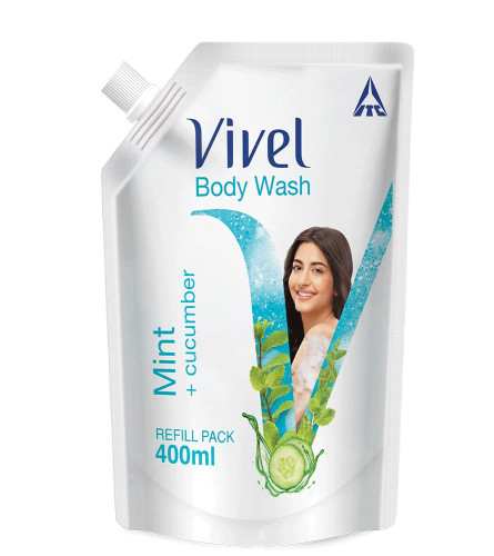 Vivel Body Wash, Mint & Cucumber Shower Creme , Liquid Refill Pouch, 400 ml Free shipping worldwide