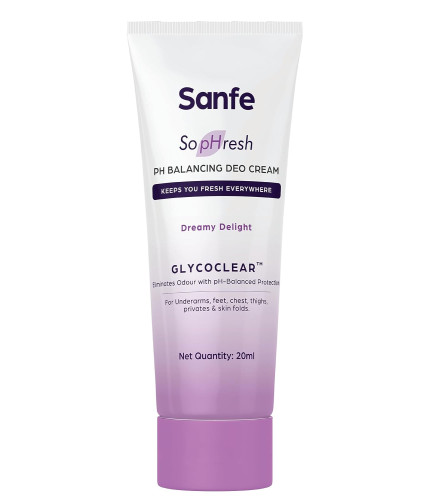 Sanfe So pHresh PH Balancing Deo Cream -Dreamy Delight For Underarms, Feet, Intimates & Skin Folds 20 ml (pack of 2 ) Fs
