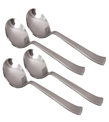 Indian Art Villa Matt Finish Stainless Steel Serving Soup Spoon Cutlery Set, 4 Pieces, Silver