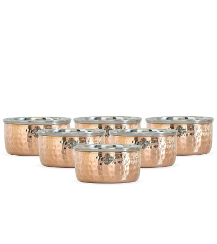 INDIAN ART VILLA Hammered Steel Copper Bowls - 145 ML Each (Set of 6) Fs