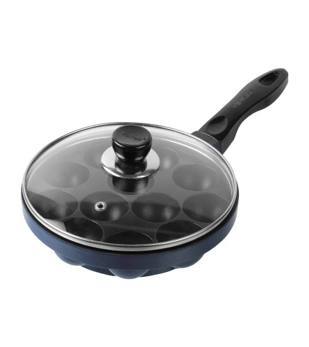 Vinod Non Stick 12 Cavity Appam Patra Paniyarakkal Maker/Zest Non Stick Aluminum Appa Patra Single Handle with Glass Lid