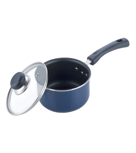 Vinod Zest Non-Stick Saucepan with Glass Lid 1.4 litres (Pack Of 1) Fs