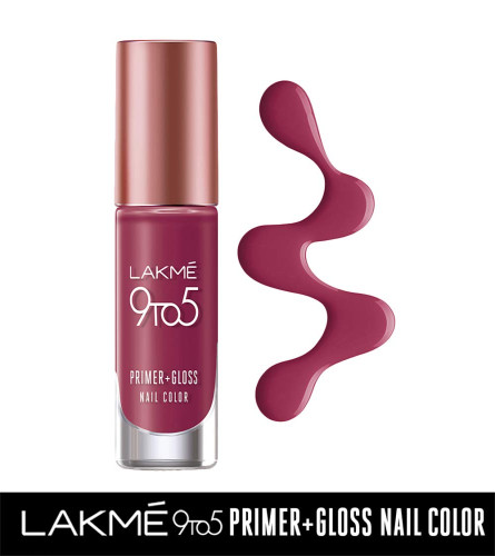 Lakmé 9 to 5 Primer + Gloss Nail Colour, Berry Business, 6 ml (Pack Of 4) Fs