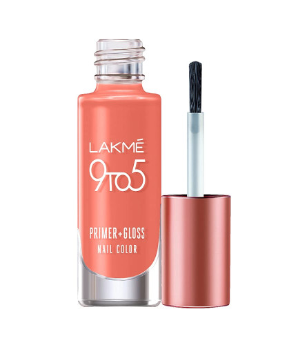 Lakme 9to5 Primer + Gloss Nail Colour, Coral Haze, 6 ml (Pack Of 4) Fs