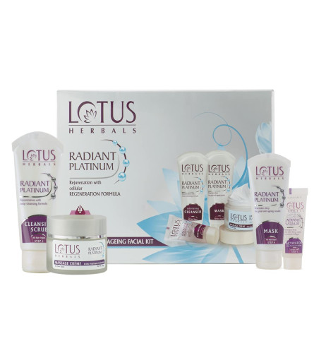 Lotus Herbals Radiant Platinum Anti-Ageing Facial Kit With 4 Easy Steps 170g (Multiple Use)