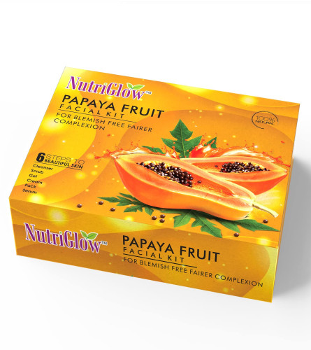 NutriGlow Papaya Fruit Facial Kit for Men, Women for Glowing Skin (250 gm + 10 ml) Fs