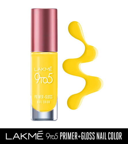 Lakme 9 to 5 Primer + Gloss Nail Colour, Yellow Submarine , 6 ml (Pack of 4) Fs