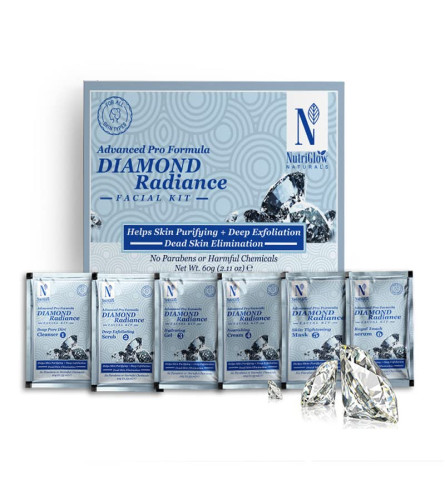 NutriGlow NATURAL'S Diamond Radiance Facial Kit for Acne & Spot Free Skin, 60gm (Pack of 4) Fs