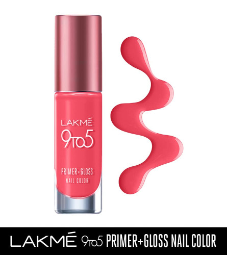 Lakmé 9 To 5 Primer + Gloss Nail Colour, Glossy Finish, Pinkflash, 6 ml (Pack of 4) Fs