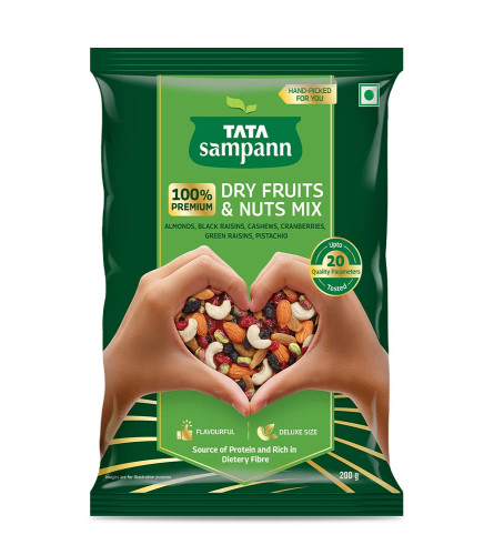 Tata Sampann Dry Fruits & Nuts Mix (Contains Almonds, Black Raisins, Cashews, Cranberries, Green raisins, and Pistachio kernels), Premium Hand-picked Dry Fruits & Nuts, up to 20 Quality Parameters Tested, 200 g . (Free Shipping)