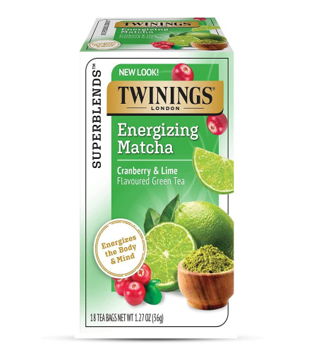 Twinings Superblends Energizing Matcha Cranberry & Lime Flavoured Green Tea, 18 Tea Bags X 2 PACK