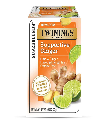 Twinings Superblends Supportive Ginger Lime & Ginger Flavoured Herbal Tea,, 18 Tea Bags X 2 PACK