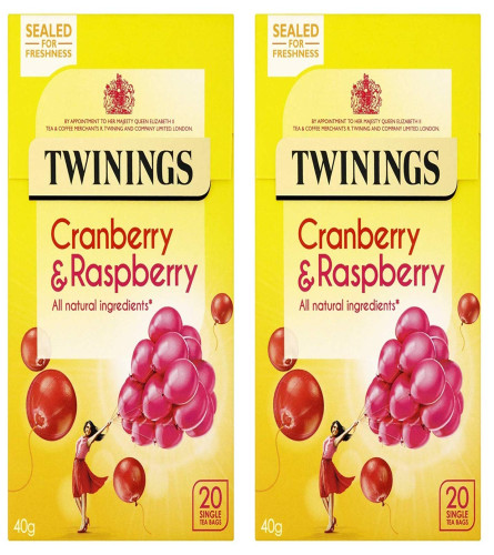 Twinings Cranberry & Raspberry, 20 Tea Bags 40g (Pack of 2) Free shipping world