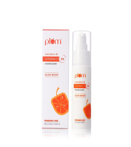 Plum Vitamin C Fragrance-Free Vegan Moisturizer with Mandarin For Glowing Skin, Dull Skin, Improves Uneven Skin Tone & Elasticity ( Free Shipping )
