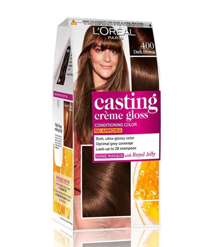 L'Oreal Paris Semi-Permanent Hair Colour, Ammonia-Free Formula & Honey-Infused Conditioner, Glossy Finish, Casting Creme Gloss, Dark Brown 400, 87.5g+72ml ( Free Shipping )