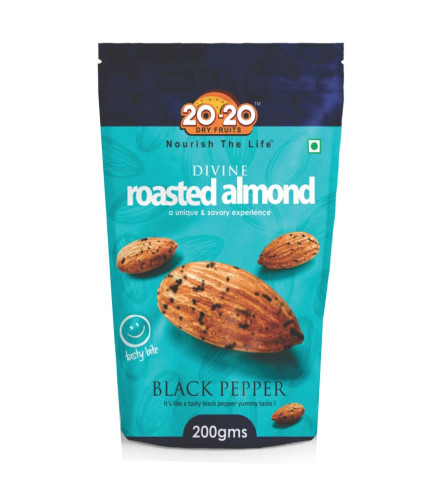20-20 Dry Fruits Divine Roasted Almond Black Pepper - Crunchy 200 g (Pouch) ( Free Shipping )
