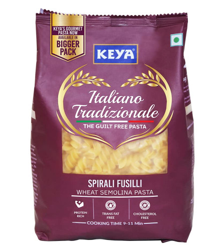 Keya Fusilli Pasta 1kg, 100% Durum Wheat Pasta | Vegetarian | No MSG | Low in Calories | No Trans Fats | Healthy | Cooked in 10 Minutes ( Free Shipping )
