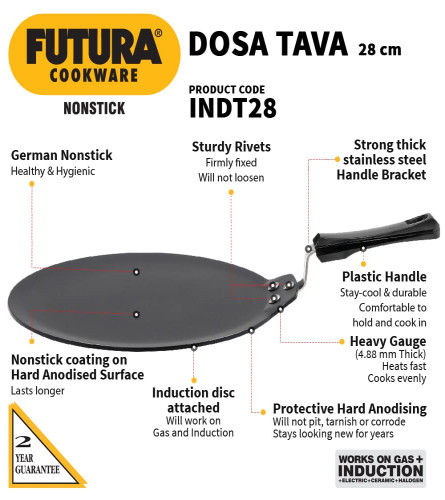 Hawkins Futura 28 cm Dosa Tava, Dosa Tawa antiaderente, Dosa Tawa a induzione,