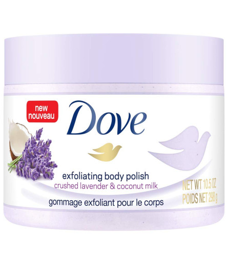 dove-exfoliating-body-polish-scrub-with-crushed-lavender-coconut-milk-for-dry-skin-gently-exfoliates-removes-dead-skin-naturally-derived-ingredients-sulfate-free-soothing-scent-298-g-free-shipping-