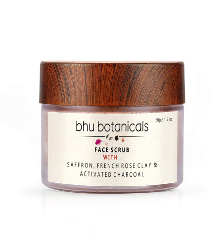 bhu-botanicals-skin-brightening-face-scrub-saffron-french-rose-clay-activated-charcoal-tan-removal-deep-exfoliation-oily-to-normal-skin-dry-to-sensitive-skin-50-gm-free-shipping-worldwide