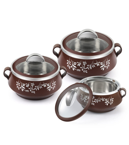cello-glitter-casserole-with-inner-steel-insulated-stainless-steel-inner-body-casserole-set-for-meal-chapati-curry-roti-3-unit-brown-free-shipping-worldwide-