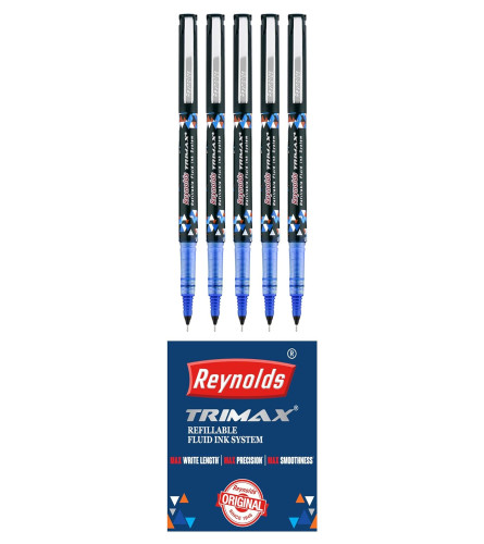 reynolds-trimax-blue--5-count-roller-ball-point-pen-set-with-comfortable-grip-pens-for-writing-school-and-office-stationery-05mm-tip-free-shipping-worldwide-