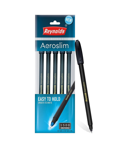 reynolds-aeroslim-bp-5-ct-pouch--black-ball-point-pen-set-with-comfortable-grip-pens-for-writing-school-and-office-stationery-pens-for-students-07mm-tip-size-free-shipping-worldwide-