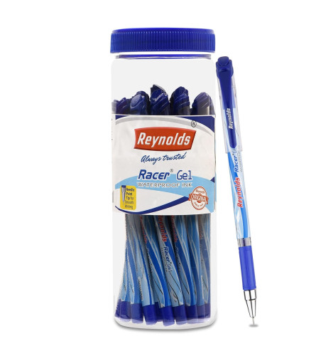 reynolds-racer-gel-20-ct-jar--blue-gel-pen-set-with-comfortable-grip-pens-for-writing-school-and-office-stationery-pens-for-students-05-mm-tip-size-free-shipping-worldwide-