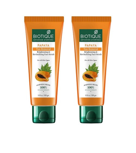 Biotique Papaya Tan Removal Brightening & Revitalizing Face Scrub 100 gm x 2 pack