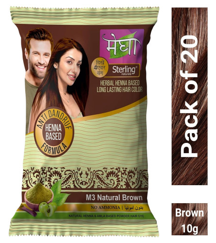 Sterling Naturals Megha Mehandi Hair Colour for Women & Men Brown 10 g (Pack of 20)