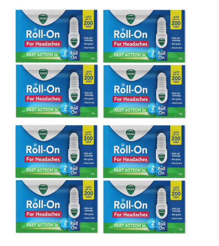 Vicks Headache Relief Roll-On with Menthol & Camphor 8 ml ( Pack of 8 )