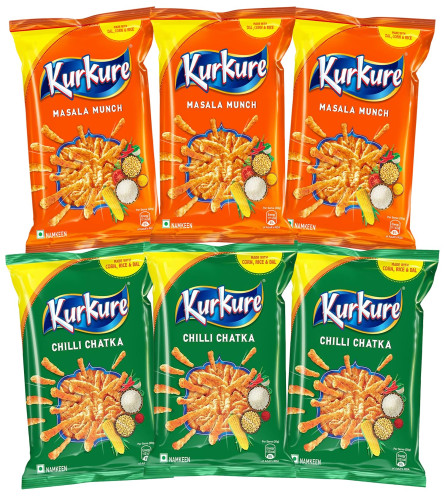 KurKure Masala Munch 3 Packs + Chilli Chataka 3 Packs/Total 6 Packs Snacks