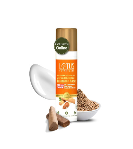 Lotus Botanicals Sandalwood & Hyaluronic Acid Glow and Hydrating Sunscreen Serum SPF 50+ PA+++ 30ml
