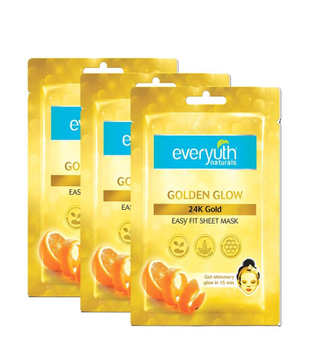 Everyuth Naturals Golden Glow 24K Gold Sheet Mask 75gm Pack of 3 - free ship