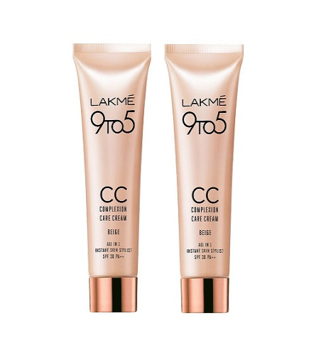 Lakme 9 to 5 CC Cream Mini, 01 - Beige, Light Face Makeup with Natural Coverage, SPF 30 9gm x 2 pack